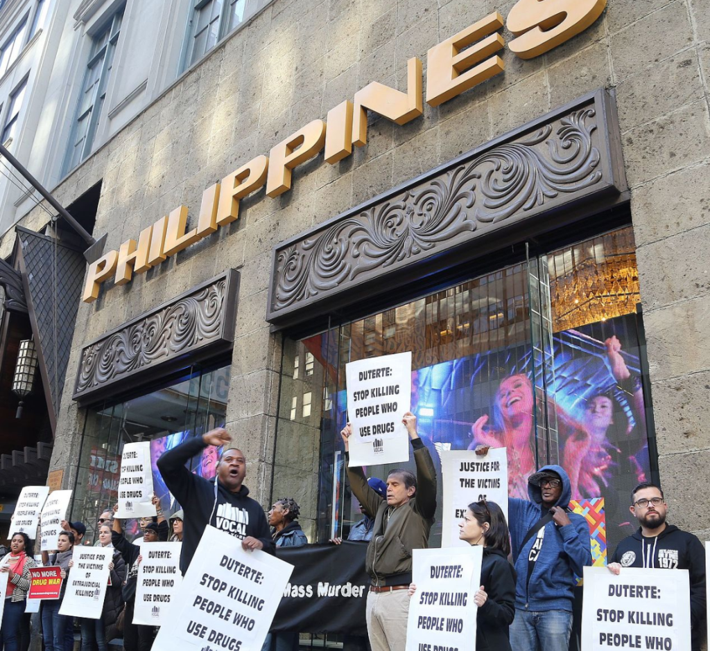 Protestors in NY picket the Philippines embassy